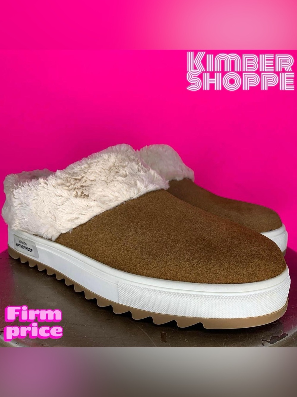 Blondo Suri Waterproof Camel Brown Suede Faux Fur Trim Slip-On Sneaker US 8 UK 6